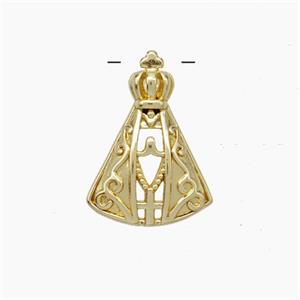 Catholic Cross Crown Charms Copper Pendant Gold Plated, approx 12-16mm