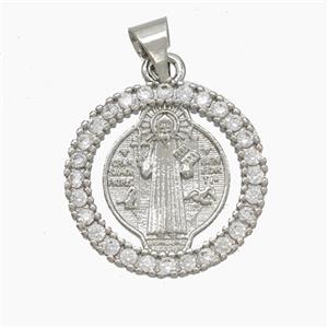 Jesus Charms Copper Pendant Pave Zirconia Platinum Plated, approx 18mm