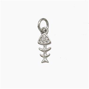 Copper Fishbone Charms Pendant Pave Zirconia Platinum Plated, approx 4-10mm