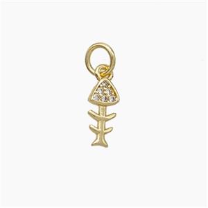 Copper Fishbone Charms Pendant Pave Zirconia Gold Plated, approx 4-10mm