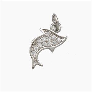 Copper Dolphin Pendant Pave Zirconia Platinum Plated, approx 9-12mm