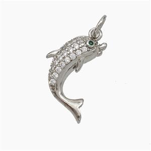 Copper Dolphin Pendant Pave Zirconia Platinum Plated, approx 12-15mm