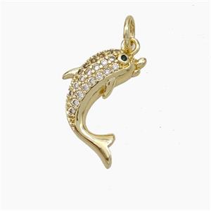 Copper Dolphin Pendant Pave Zirconia Gold Plated, approx 12-15mm