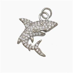 Copper Shark Pendant Pave Zirconia Platinum Plated, approx 16mm