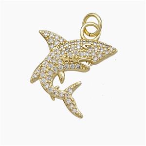 Copper Shark Pendant Pave Zirconia Gold Plated, approx 16mm