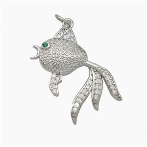 Copper Fish Pendant Pave Zirconia Platinum Plated, approx 25mm