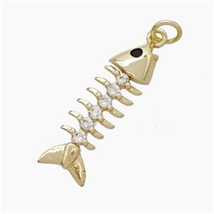 Copper Fishbone Pendant Pave Zirconia Gold Plated, approx 8-25mm