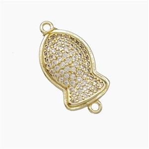 Copper Fish Connector Pave Zirconia Gold Plated, approx 10-16mm