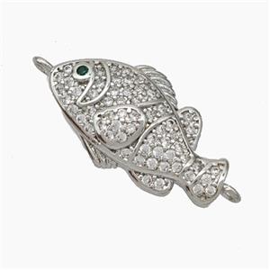 Copper Fish Connector Pave Zirconia Platinum Plated, approx 11-20mm