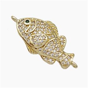 Copper Fish Connector Pave Zirconia Gold Plated, approx 11-20mm