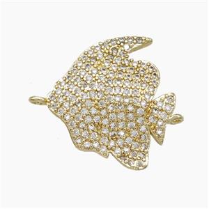 Copper Fish Connector Pave Zirconia Gold Plated, approx 17-19mm