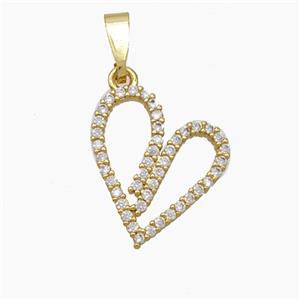 Copper Heart Pendant Pave Zirconia Gold Plated, approx 15-18mm