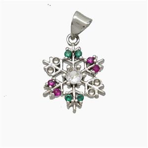 Christmas Snowflake Copper Pendant Pave Zirconia Platinum Plated, approx 15mm