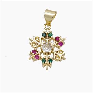 Christmas Snowflake Copper Pendant Pave Zirconia Gold Plated, approx 15mm