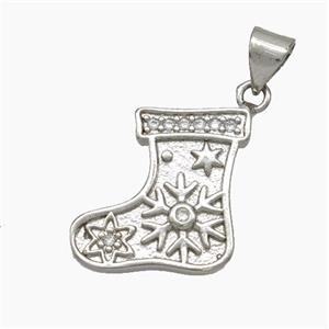 Christmas Stocking Copper Pendant Pave Zirconia Platinum Plated, approx 16mm