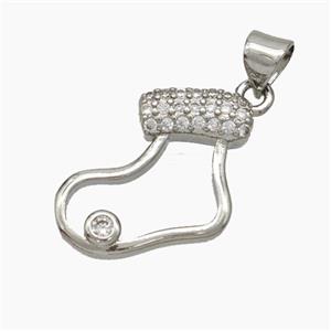 Christmas Stocking Copper Pendant Pave Zirconia Platinum Plated, approx 15-20mm