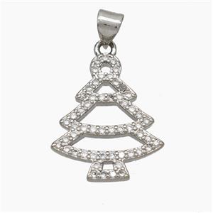 Christmas Tree Copper Pendant Pave Zirconia Platinum Plated, approx 17-20mm