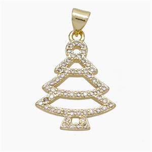 Christmas Tree Copper Pendant Pave Zirconia Gold Plated, approx 17-20mm