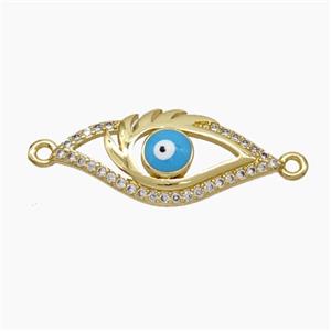 Copper Evil Eye Connector Pave Zirconia Enamel Gold Plated, approx 10-25mm