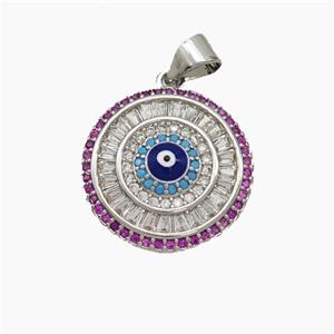 Copper Evil Eye Connector Pave Zirconia Enamel Platinum Plated, approx 17mm