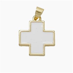 Copper Cross Pendant White Enamel Gold Plated, approx 16mm