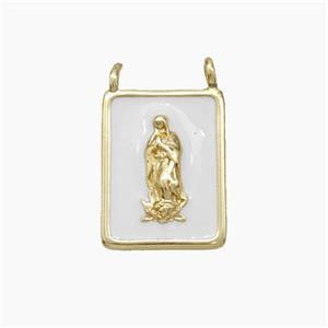 Jesus Charms Copper Rectangle Pendant White Enamel 2loops Gold Plated, approx 12-15mm