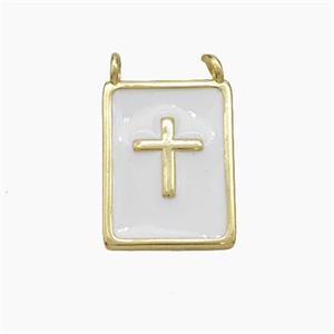 Copper Cross Rectangle Pendant White Enamel Gold Plated, approx 12-15mm