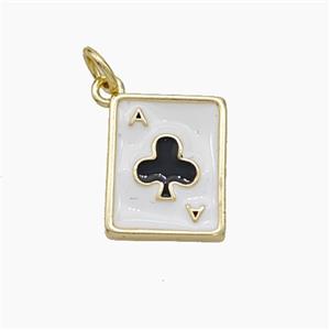 ACE of Clubs Playing Card Copper Pendant White Black Enamel Gold Plated, approx 11-13mm