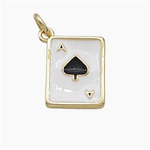 ACE of Spade Playing Card Copper Pendant White Black Enamel Gold Plated, approx 11-13mm