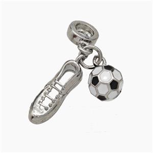 Football And Shoes Charms Copper Sports Pendant White Black Enamel Platinum Plated, approx 8mm, 6-15mm, 7mm dia