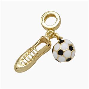 Football And Shoes Charms Copper Sports Pendant White Black Enamel Gold Plated, approx 8mm, 6-15mm, 7mm dia