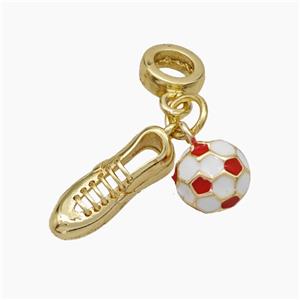 Football And Shoes Charms Copper Sports Pendant White Red Enamel Gold Plated, approx 8mm, 6-15mm, 7mm dia