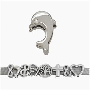 Copper Watchband Beads Dolphin Flat Hole Platinum Plated, approx 10-16mm, 3-11mm hole