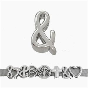 Copper Watchband Beads Ampersand Symbols Flat Hole Platinum Plated, approx 10-16mm, 3-11mm hole