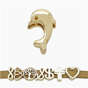 Copper Watchband Beads Dolphin Flat Hole Gold Plated, approx 10-16mm, 3-11mm hole