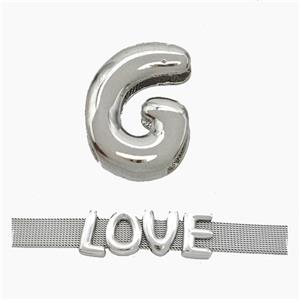 Copper Watchband Beads Letter-G Flat Hole Platinum Plated, approx 10-14mm, 3-11mm hole