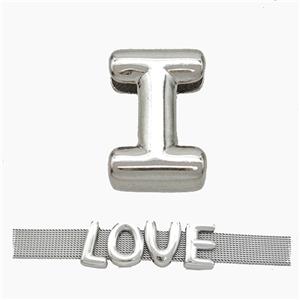 Copper Watchband Beads Letter-I Flat Hole Platinum Plated, approx 10-14mm, 3-11mm hole