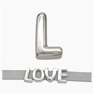 Copper Watchband Beads Letter-L Flat Hole Platinum Plated, approx 10-14mm, 3-11mm hole