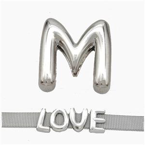 Copper Watchband Beads Letter-M Flat Hole Platinum Plated, approx 10-14mm, 3-11mm hole