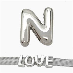 Copper Watchband Beads Letter-N Flat Hole Platinum Plated, approx 10-14mm, 3-11mm hole