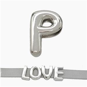 Copper Watchband Beads Letter-P Flat Hole Platinum Plated, approx 10-14mm, 3-11mm hole