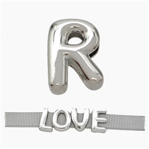 Copper Watchband Beads Letter-R Flat Hole Platinum Plated, approx 10-14mm, 3-11mm hole