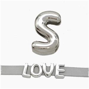 Copper Watchband Beads Letter-S Flat Hole Platinum Plated, approx 10-14mm, 3-11mm hole