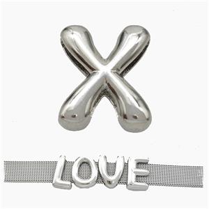 Copper Watchband Beads Letter-X Flat Hole Platinum Plated, approx 10-14mm, 3-11mm hole