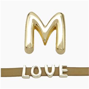 Copper Watchband Beads Letter-M Flat Hole Gold Plated, approx 10-14mm, 3-11mm hole