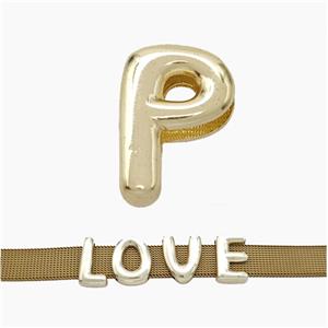 Copper Watchband Beads Letter-P Flat Hole Gold Plated, approx 10-14mm, 3-11mm hole