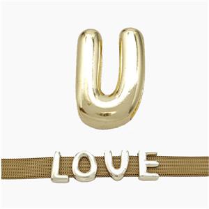 Copper Watchband Beads Letter-U Flat Hole Gold Plated, approx 10-14mm, 3-11mm hole