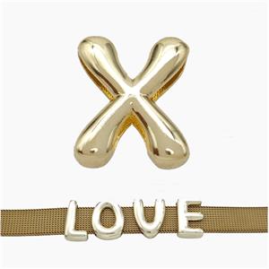 Copper Watchband Beads Letter-X Flat Hole Gold Plated, approx 10-14mm, 3-11mm hole