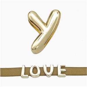 Copper Watchband Beads Letter-Y Flat Hole Gold Plated, approx 10-14mm, 3-11mm hole