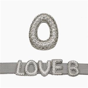 Copper Watchband Beads Pave Zirconia Letter-O Flat Hole Platinum Plated, approx 10-14mm, 2-10mm hole